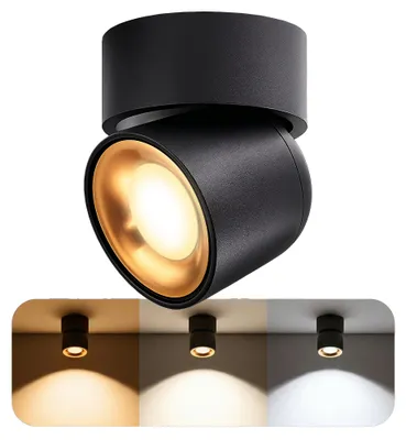 Produktbild von AYONA Aufbaustrahler schwarz gold schwenkbar IP54 - Deckenspot mit GU10 LumiFLEX LED 5W 3 Lichtfarben - Deckenstrahler für Wohnzimmer, Flur & Terrasse