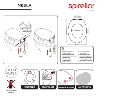 Productafbeelding van Spirella 10.21303, verlengd, hard toiletzitting, grijs, ABS, Duroplast, 371 mm, 455 mm