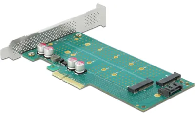 Zdjęcie produktu dla DeLOCK Karta PCI Express x4 do 1 x M.2 z wpustem B + 1 x NVMe M.2 z wpustem M - Konstrukcja niskoprofilowa, PCIe, M.2, SATA, Niskoprofilowy, PCIe 4.0, 5 - 50 °C, -25 - 70 °C