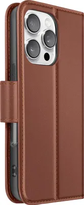 Produktbild von Avizar, Portemonnaie Etui iPhone 16 Pro Premium Leder mit Standfunktion, Braun