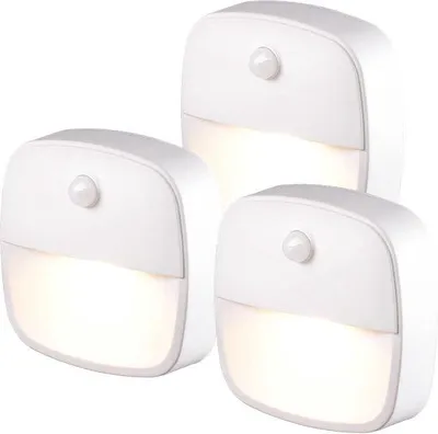 Zdjęcie produktu dla Lampka nocna LED z czujnikiem ruchu, zestaw 3 sztuk, samoprzylepna, do przedpokoju, sypialni, pokoju dziecięcego – ciepła biel
