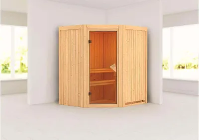 Image de Karibu Sauna Cabine intérieure Tonja Sauna intérieur 2 bancs en bois naturel Cabine de sauna Épaisseur des parois : 68 mm Sauna infrarouge