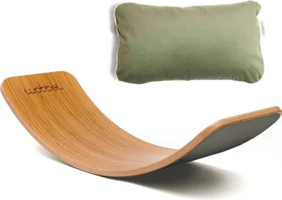Produktbild von Wobbel Board Original-Set Bambus Filz mausgrau + Kopfkissen olive