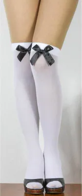Produktbild von Oblique Unique Overknee Strümpfe Schleifen halterlos Strumpfhose - weiss schwarz