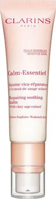 A product shot of a Clarins Calm-Essentiel Repairing Soothing Balm tube.
