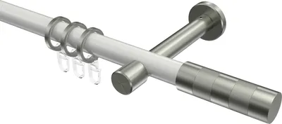 Produktbild von Interdeco Gardinenstange / Vorhangstange Weiß / Edelstahl-Optik, Typ Prestige Mavell (Zylinder Bicolor), 20 mm Ø 1-läufig, 200 cm