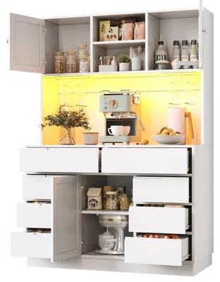 Produktbild von Hochschrank mit Schubladen und LED-Beleuchtung 120x40x183.5 cm Weiß