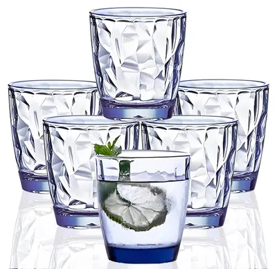 6 unzerbrechliche Kunststoff-Trinkgläser 300 ml, BPA-frei, blau