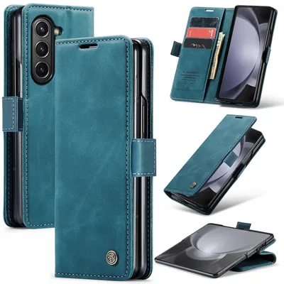 Obrázek produktu pro Pouzdro pro Samsung Galaxy Z Fold 5, RetroPolyuretanKožené Pouzdro s Funkcí Stojánku modrý