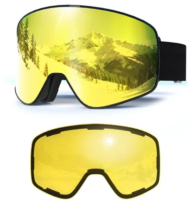 Produktbild von JQF Gear Skibrille Magnetisch YH212 Skibrille mit Wechselglas für Unisex – 06-REVO Gold/Schwarz+Linse(VLT7 %)