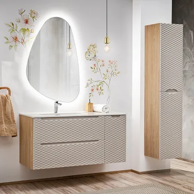 Produktbild von Badmöbel Set 3-teilig mit 120cm Waschtisch, Eiche mit beige, OLUO-56-BEIGE