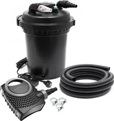 Image de SunSun Kit complet: CPF-500 Filtre de bassin à pression jusqu’à 30000 L avec 18 Watt lampe uv, NEO3800 SuperEco pompe 3600l/h 20W, 5m Tuyau 38 mm (1 1/2"), collier de serrage W1 44-47mm