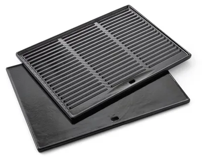 Immagine prodotto di Piastra per griglia Piastra per barbecue - Ghisa smaltata - Nero - Rigata e liscia