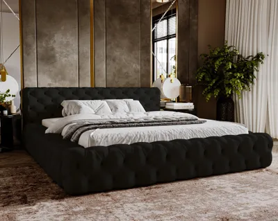 Obrázok produktu pre Čalúnená posteľ 180x200 cm Vigo - posteľ Chesterfield so zamatovou látkou - zásuvka, čelo postele a lamelový rám (čierna - Amor Velvet 4322)