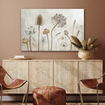 Produktbild von MuchoWow Wanddekoration Metall Metallbild Wandkunst 90x60 cm Blumen - Aquarell - Stilleben - Braun - Vintage MuchoWow Aluminium Gemälde - Wandbilder