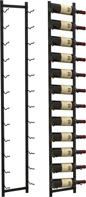 Obrázek produktu pro KOMFOTTEU Nástěnný stojan na víno na 6/9/12 lahví, vertikální kovový držák na lahve, dekorativní závěsný stojan na víno, stojan na lahve a úložný regál do kuchyně, jídelny, baru (12 lahví)