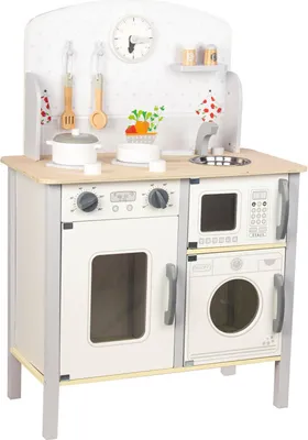 Immagine prodotto di 4iQ Play kitchen Cucina giocattolo in legno per bambini LittleKiddoPlay 60x39,7x78 cm con accessori e lavatrice