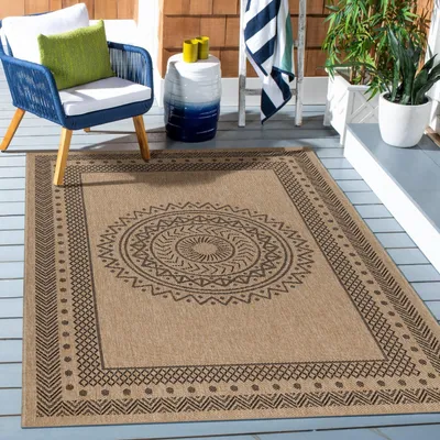 Produktbild von Outdoor-Teppich, Vintage-Design, schwarz, geeignet für Terrasse, Balkon oder Küche, mit Polypropylen-Rückseite 140 x 200 cm