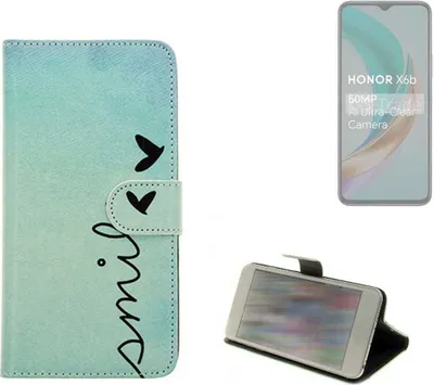 Produktbild von K-S-Trade Schutz Hülle Handy Hülle kompatibel mit Honor X6b Hülle Handyhülle cover bookstyle Etui Handyhülle “smile“ türkis Standfunktion
