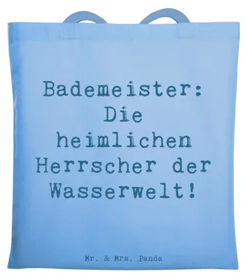 Produktbild von Mr. & Mrs. Panda Shopping Tasche Spruch Bademeister Herrscher - Sky Blue - Geschenk, Geschenke, Tote Bag, personalisierte, Gemeinschaft, wertschätzen, mit Herz, kreative