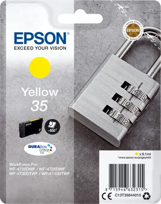 Produktbild von Epson Padlock 35 Vorhängeschloss DURABrite Ultra Single Yellow Tinte, Standardertrag, Gelb, Tinte auf Pigmentbasis, 9,1 ml, 1 Stück(e), 650 Seiten