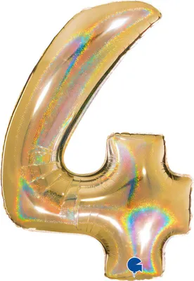 Produktbild von Riesenzahl Folienballon 40"/102cm | Holo Gold Zahl: 4