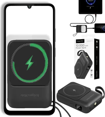 Image de Chargeur à induction powerbank 10000mAh KRUGER & MATZ KM0913-B, avec support MagSafe, câble, noir