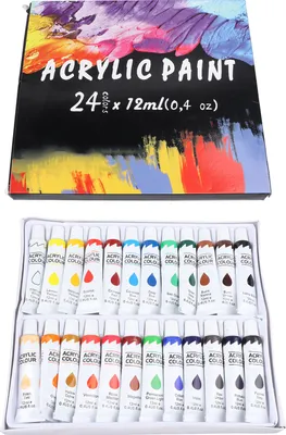 Image de 24pcs Acrylfarbe 12 ml Röhrchen lebendige Farben Box verpackt Kids Set für Kinder Erwachsene Anfänger