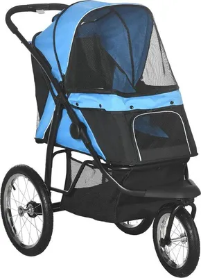 Productafbeelding van Famanu honden- en kattenbuggy met reflectoren en zonnescherm – opvouwbaar, geschikt voor kleine en middelgrote honden