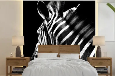 Produktbild von MuchoWow® Fototapete für Wohnzimmer oder Schlafzimmer Wandtapete Vinyl Motivtapete Zebra - Tier - Weiß - Schwarz und Weiß - 260x260 cm - Papiertapeten
