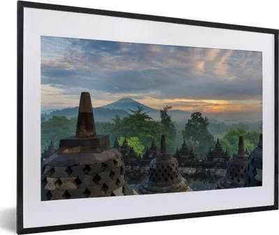 Produktbild von MuchoWow® MuchoWow® Gerahmtes Poster Sonnenaufgang am Borobudur-Tempel in Indonesien 60x40 cm - Poster mit zchwarzem Bilderrahmen - Schlafzimmer - Plakat in Rahmen - Drucken
