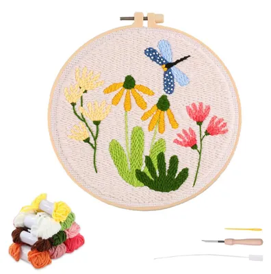Punch Needle Set Anfänger, Libellen-Muster, 20 x 20 cm, Stickrahmen, Garn