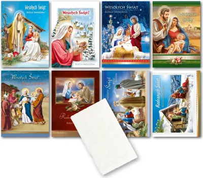 Image de Cartes de Noël avec paillettes, vœux et gaufrettes, 10 pcs.