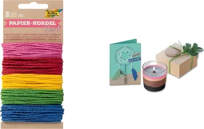 Produktbild von folia Papierkordel NATUR 5 Stück á 5 m farbig sortiert