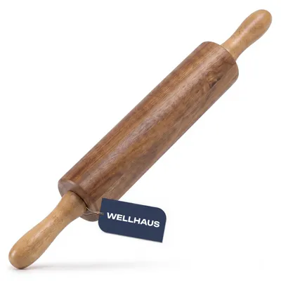 Produktbild von WELLHAUS Teigroller Nudelholz Akazienholz 46x55 cm Holzrolle