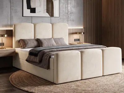Produktbild von Boxspringbett SAVIO 160x200 cm mit Bettkasten, Bonell-Matratze H3 und Topper – Samt Creme