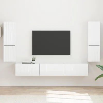 Image de Maison Exclusive - Ensemble de meubles TV mural 4 pièces blanc brillant en bois composite