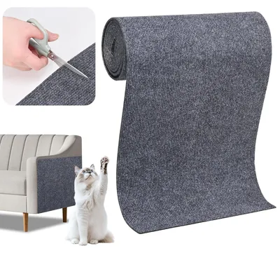 Produktbild von Kratzmatte Katzen Kratzteppich selbstklebend - 40 x 200 cm - Zuschneidbar - Grau - Für Sofa und Wand