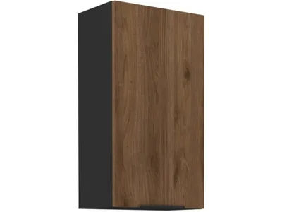 A single tall cabinet with a wood-grain door and a black side.