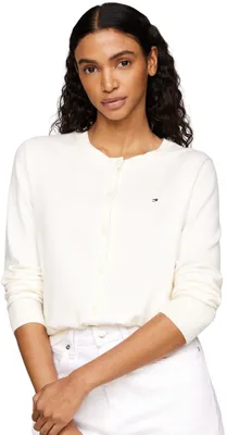 Produktbild von Tommy Hilfiger Damen Strickjacke Cardigan Jersey Fine mit Knopfleiste, Elfenbein