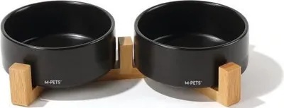 Immagine prodotto di Ciotole in Vetroceramica con supporto in bambù, 2 x 350 ml, Mpets Opera, nero, antiscivolo, lavabile in lavastoviglie