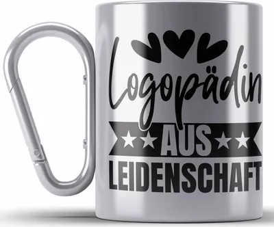 Produktbild von Trendation - Logopädin Aus Leidenschaft Edelstahl Tasse Karabiner Geschenk Logopädie Logopäde (Silber)