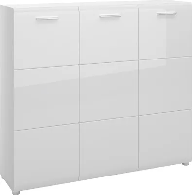 Image de Schuhkommode >MERANO < 10 Böden, 3 Türen, Alpinweiß / Weiß Hochglanz - 135x120x36 (BxHxT)