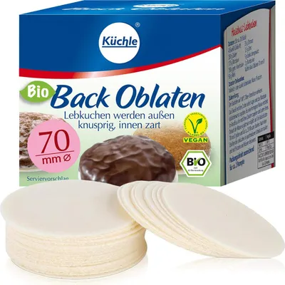 Produktbild von Küchle runde Back Oblaten Vegan 70mm 36g pro Packung 1er Pack Esspapier zum Backen von Makronen & Lebkuchen
