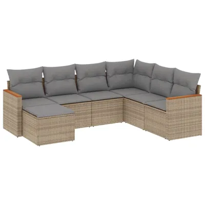 Produktbild von 7-tlg. Garten-Sofagarnitur mit Kissen Beige Poly Rattan