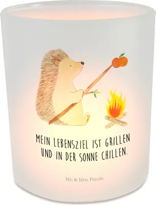 Produktbild von Mr. & Mrs. Panda Kerzenhalter Igel Grillen - Transparent - Geschenk, Arbeitslos, Kerzenglas, Teelichthalter, Lustige Sprüche, tischlicht, Windlicht aus Glas, Motivation