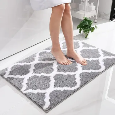 Produktbild von PolkaHome® Antirutsch-Badematte, Waschbarer Hochflor-Badteppich, Flauschige Mikrofaser-Badvorleger - 60 x 90 cm, Grau