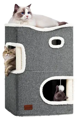 Produktbild von Katzenhaus für Innenräume, Katzenbett für Wohnungskatzen, Katzentonne, Katzenhöhle, kleiner Kratzbaum, Katzenmöbel, Katzenbett-Höhle, Katzenhöhlen, Katzenbetten (Grau)