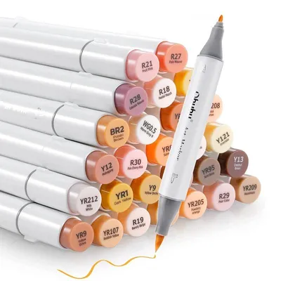 Imagen del producto de Rotuladores de doble punta OHUHU, Brush y punta fina, set de 36 unidades, para maquillaje y difuminador