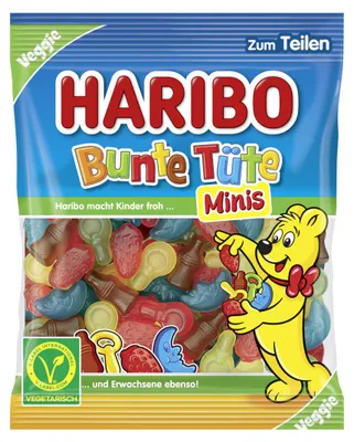 Zdjęcie produktu dla Haribo Bunte Tüte Minis – żelki owocowe, wegetariańskie, opakowanie 160g
